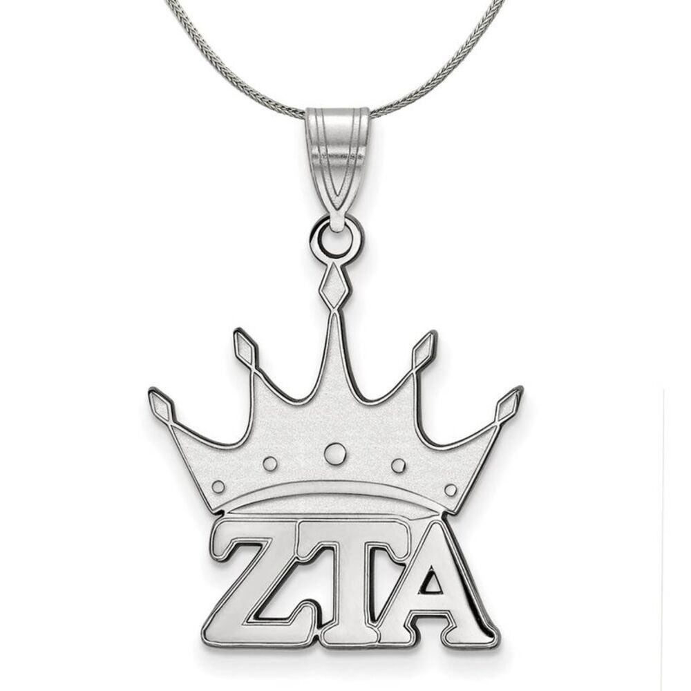Sterling Silver Zeta Tau Alpha Medium Pendant Necklace - 24 Inch